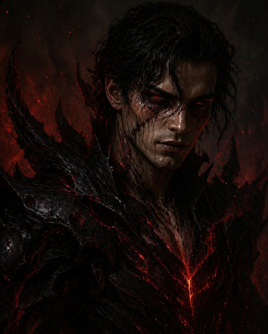 Dark character concept with red glow