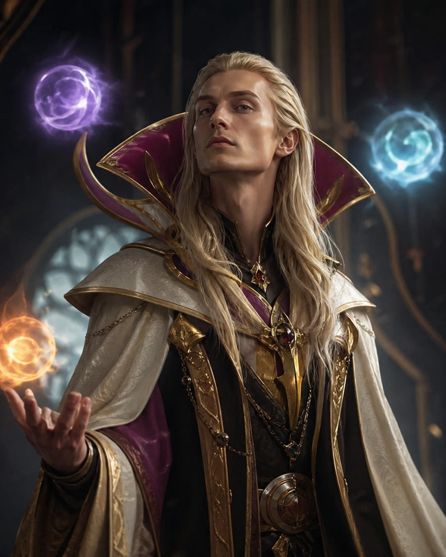 Gold and white mage character concept