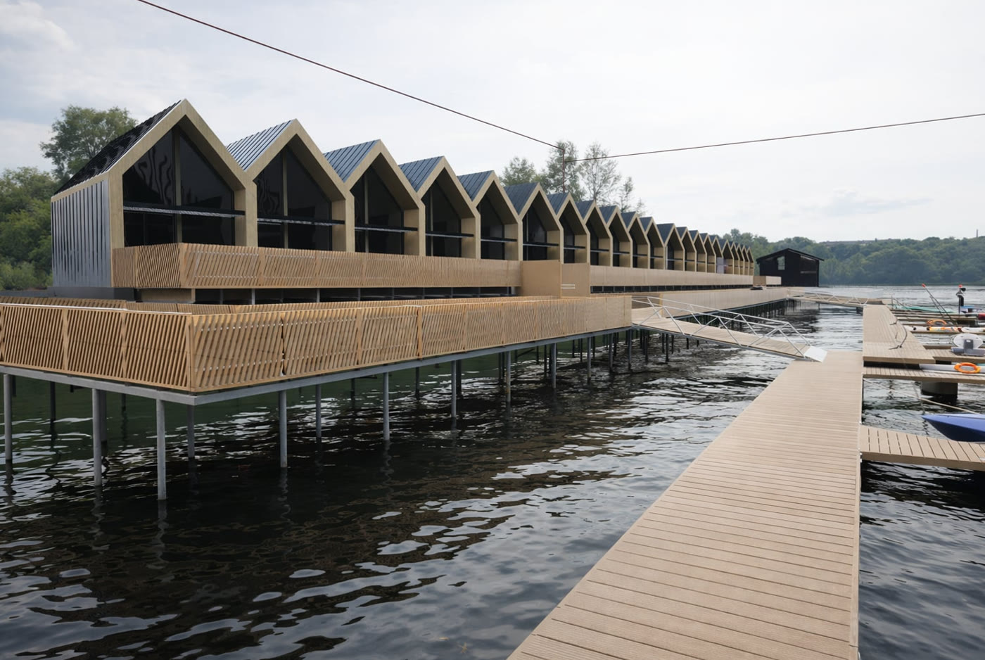 AI-generated waterfront timber houses